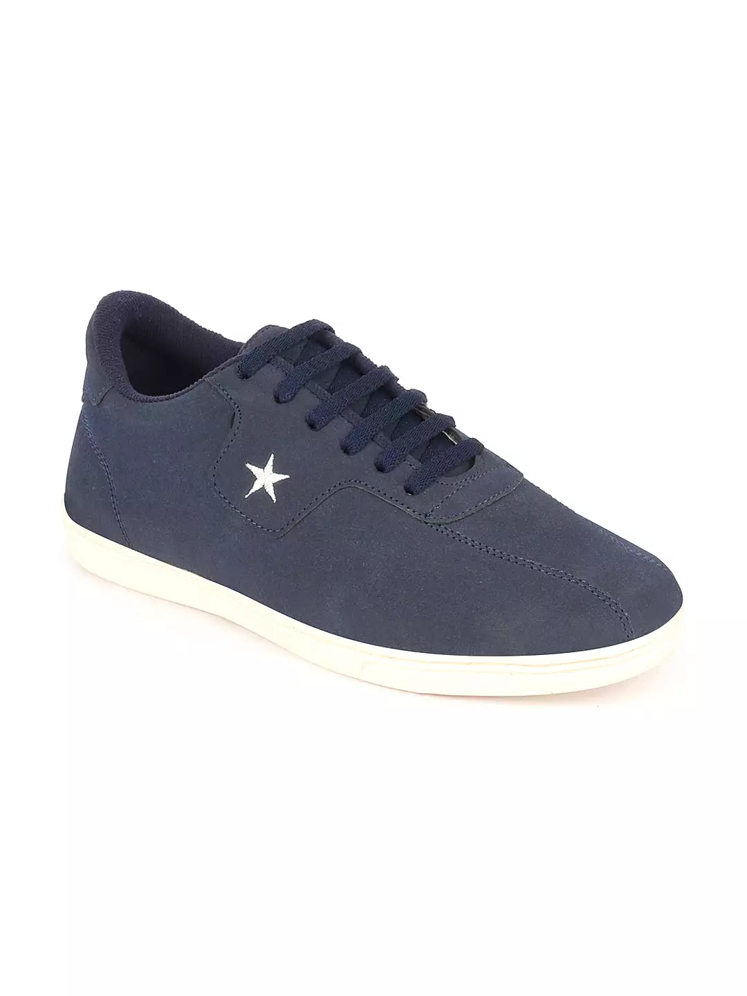 Men Navy Blue Classic Embroidery Star Upper Soft Suede Leather Lace Up Sneakers Shoes