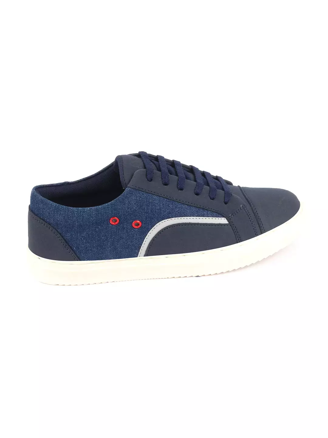 Men Navy Blue Colorblocked Upper Denim Strip Design Comfort Lace Up Canvas Sneakers Shoes