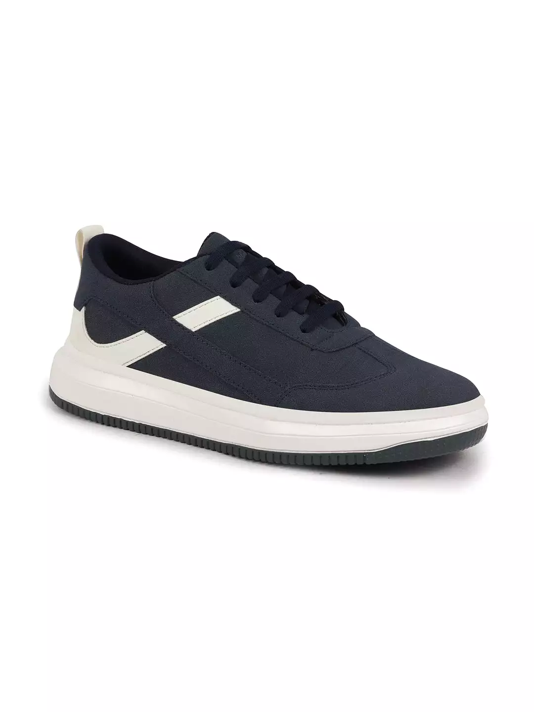 Men Navy Lace Up White Stripped Trendy All Day Comfortable Lightweight Sneakers Casual Shoes