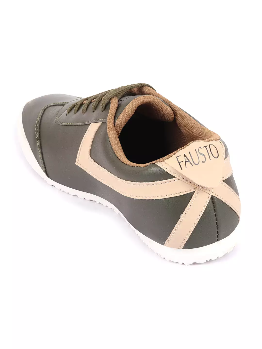 Men Olive Green Lace-Up Classic Striped Sneakers Casual Shoes