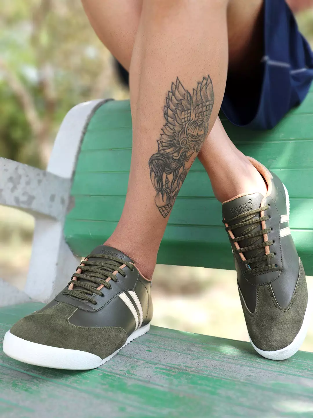 Men Olive Green Lace Up Trendy Stylish Outdoor Fashion Sneakers