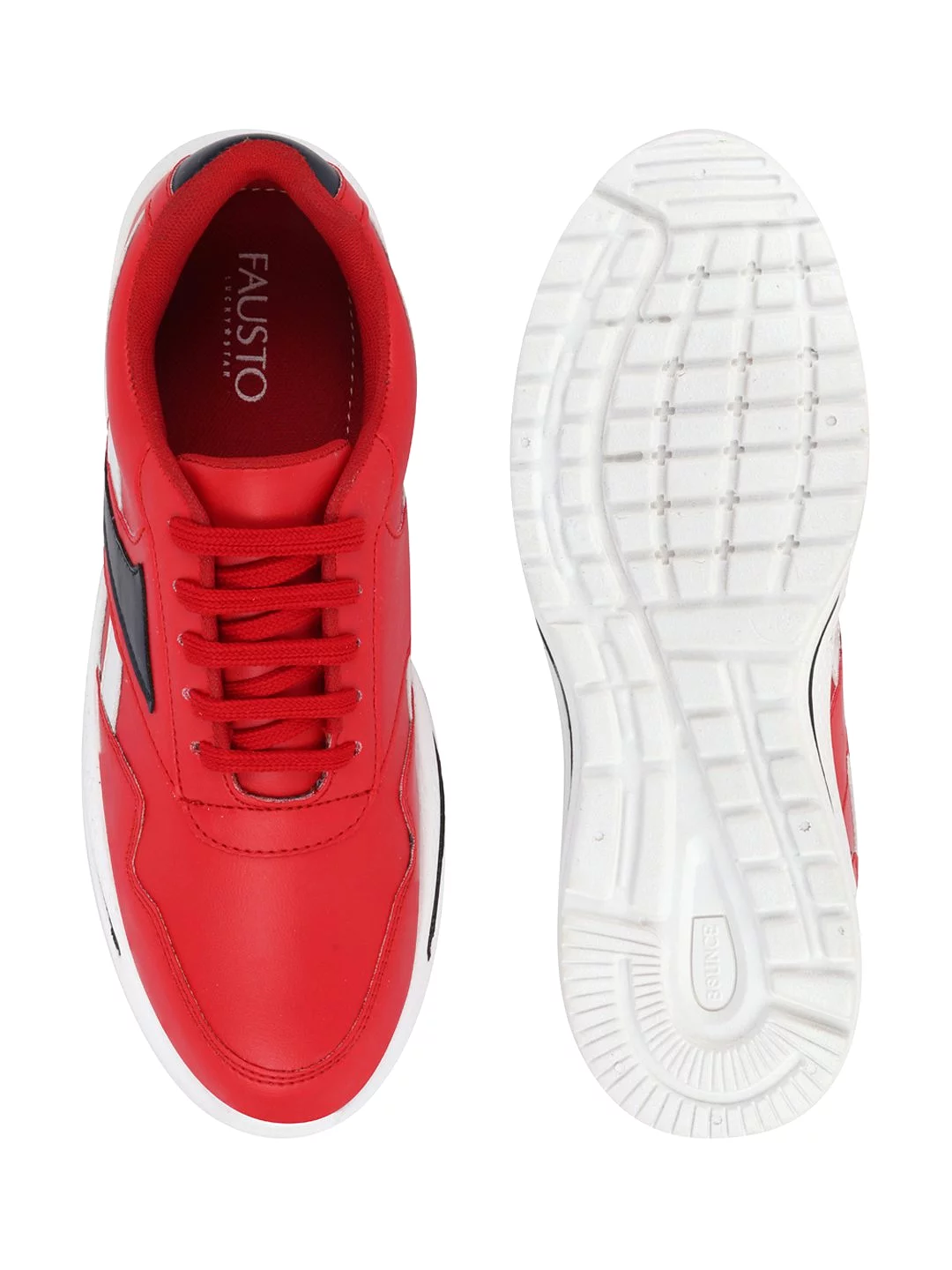 Men Red Sporty Lace Up Chunky Sneakers