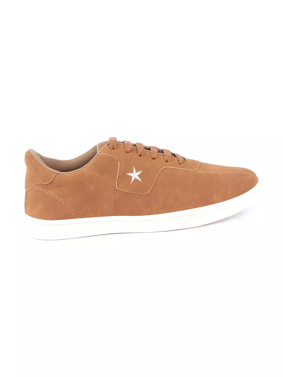 Men Tan Classic Embroidery Star Upper Soft Suede Leather Lace Up Sneakers Shoes