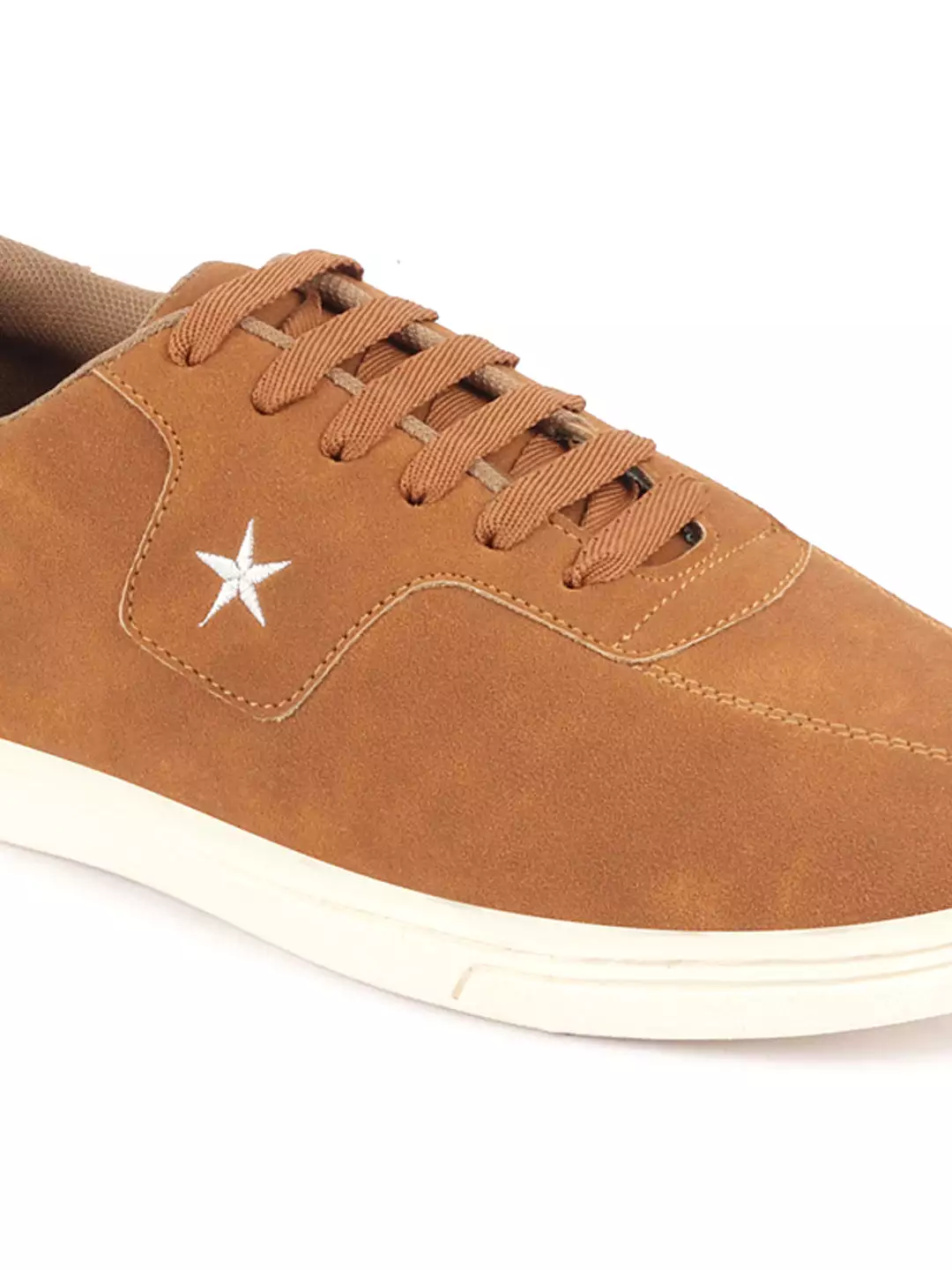 Men Tan Classic Embroidery Star Upper Soft Suede Leather Lace Up Sneakers Shoes