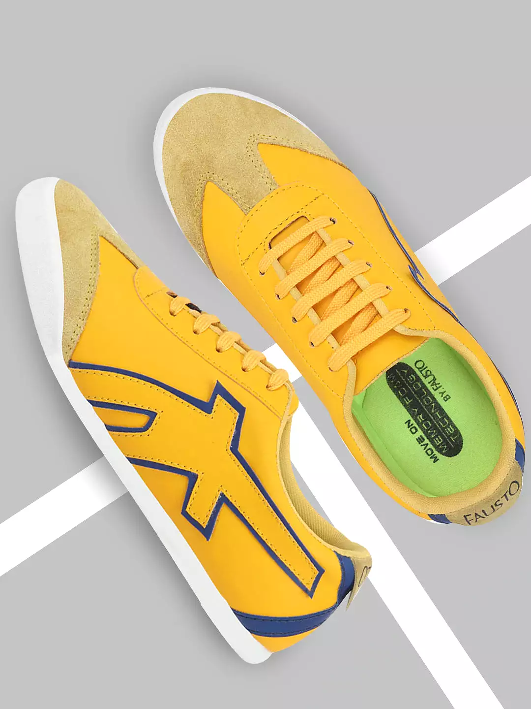 Men Yellow Trendy Lace Up Sneakers