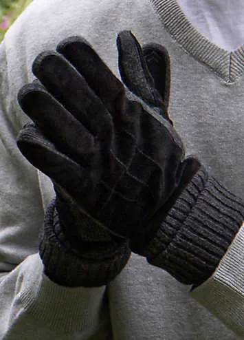 Mens Black Suede & Knit Gloves by Totes | Look Again