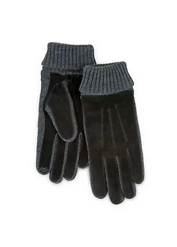 Mens Black Suede & Knit Gloves by Totes | Look Again