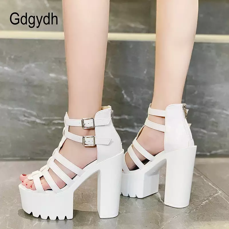 Open Toe Platform Sandals Women Chunky Heel Gladiator Shoes