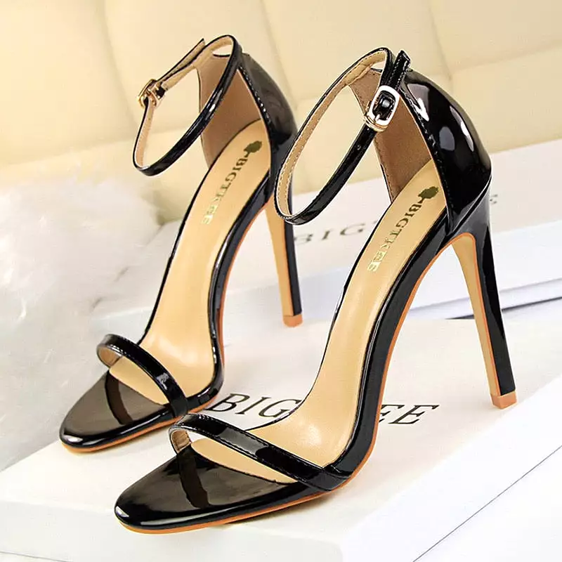 Patent Leather Woman Pumps Sexy Women Heels Stiletto Open Toe Sandals