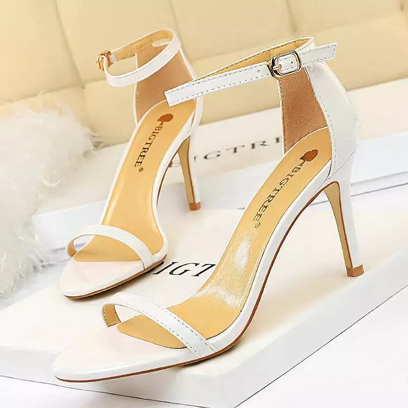 Patent Leather Woman Pumps Sexy Women Heels Stiletto Open Toe Sandals