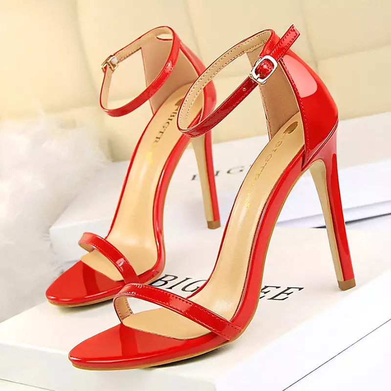 Patent Leather Woman Pumps Sexy Women Heels Stiletto Open Toe Sandals