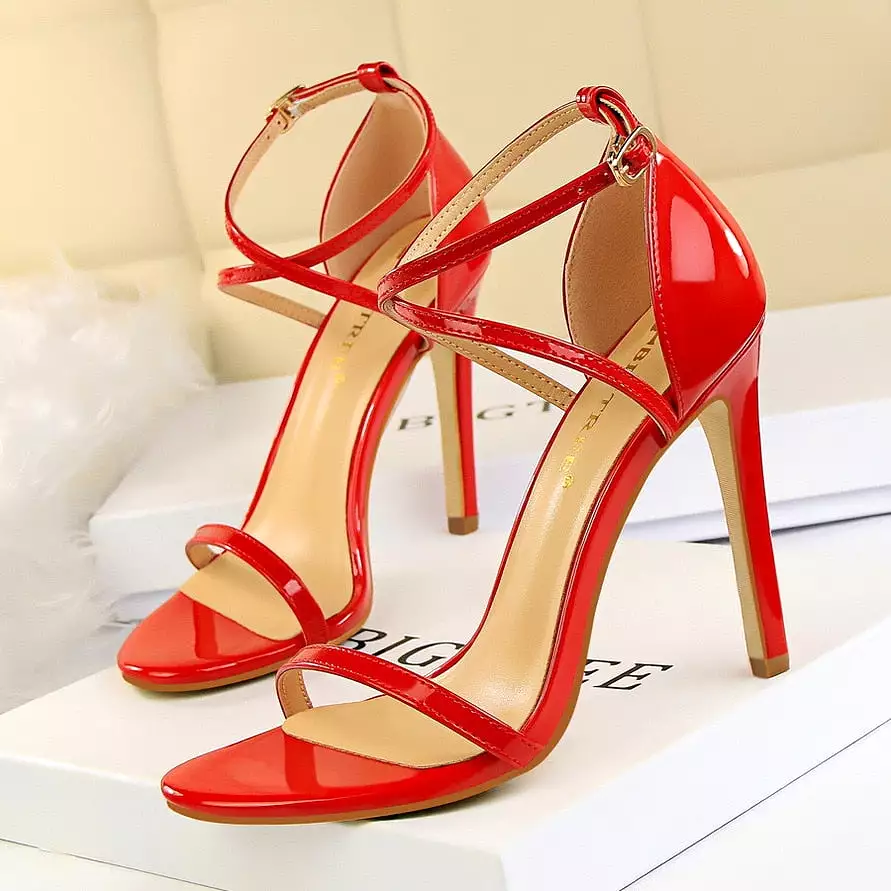 Patent Leather Woman Pumps Sexy Women Heels Stiletto Open Toe Sandals