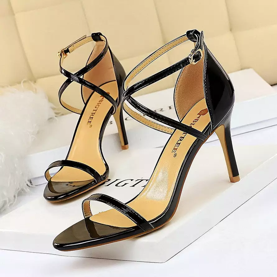 Patent Leather Woman Pumps Sexy Women Heels Stiletto Open Toe Sandals