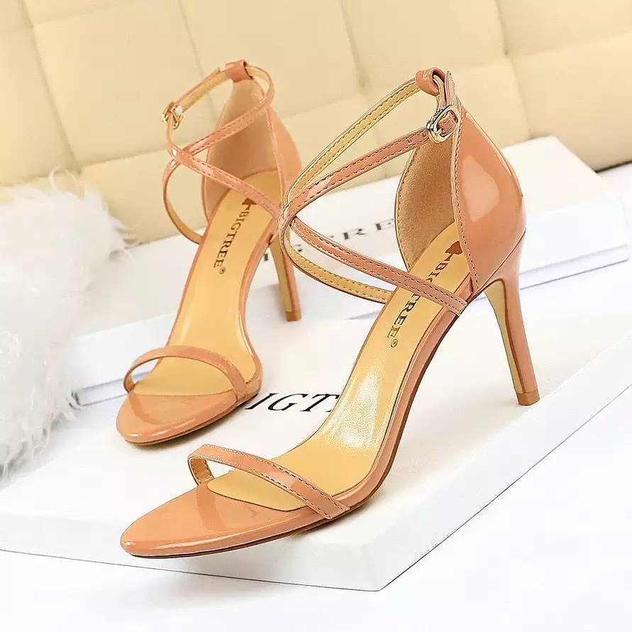 Patent Leather Woman Pumps Sexy Women Heels Stiletto Open Toe Sandals