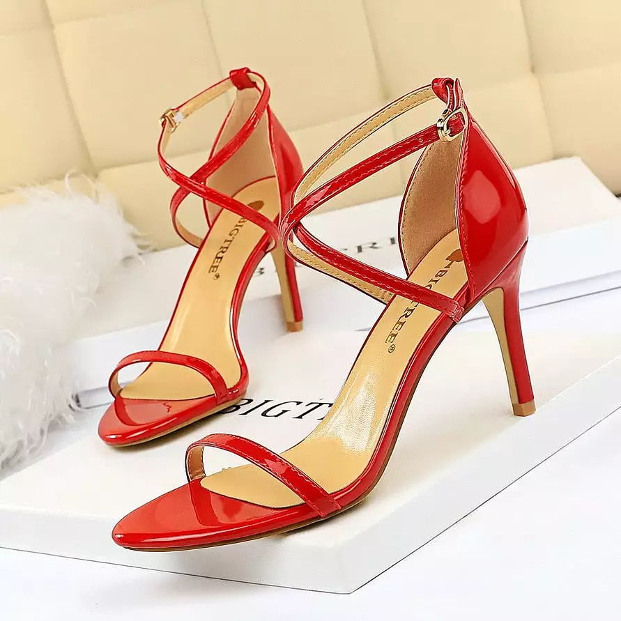 Patent Leather Woman Pumps Sexy Women Heels Stiletto Open Toe Sandals