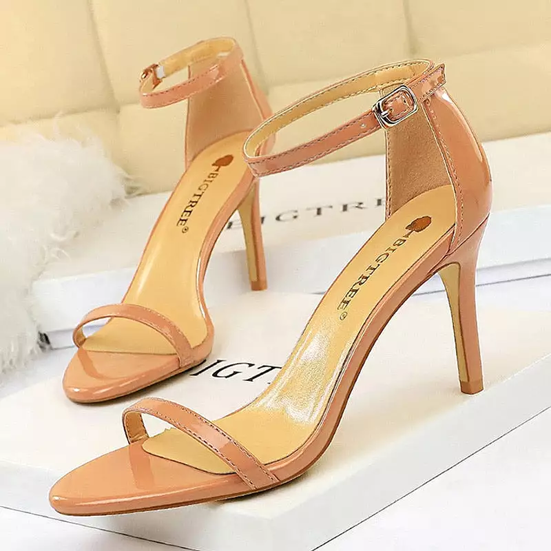 Patent Leather Woman Pumps Sexy Women Heels Stiletto Open Toe Sandals