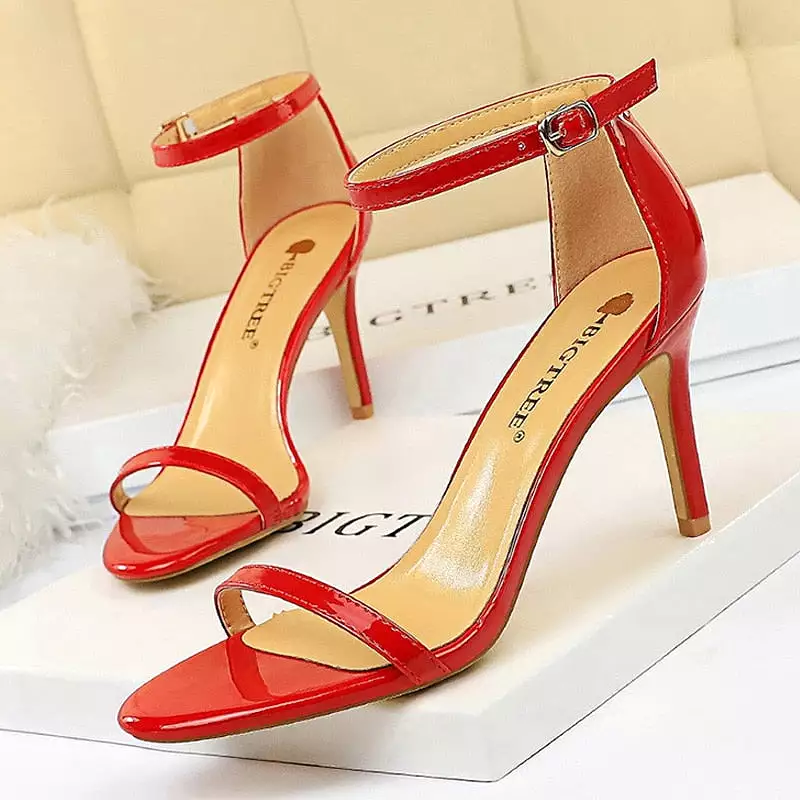 Patent Leather Woman Pumps Sexy Women Heels Stiletto Open Toe Sandals