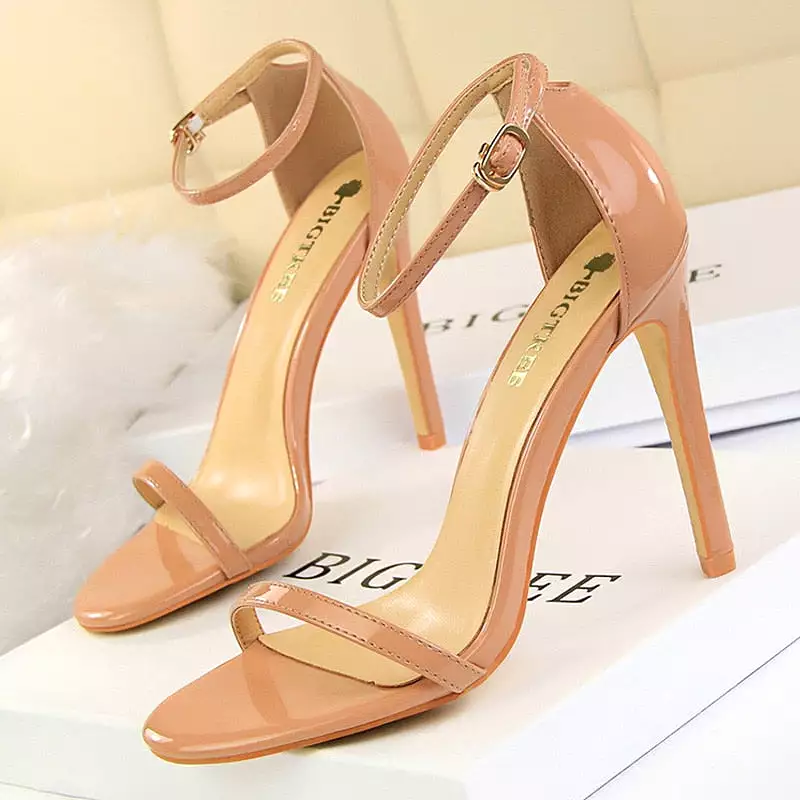 Patent Leather Woman Pumps Sexy Women Heels Stiletto Open Toe Sandals