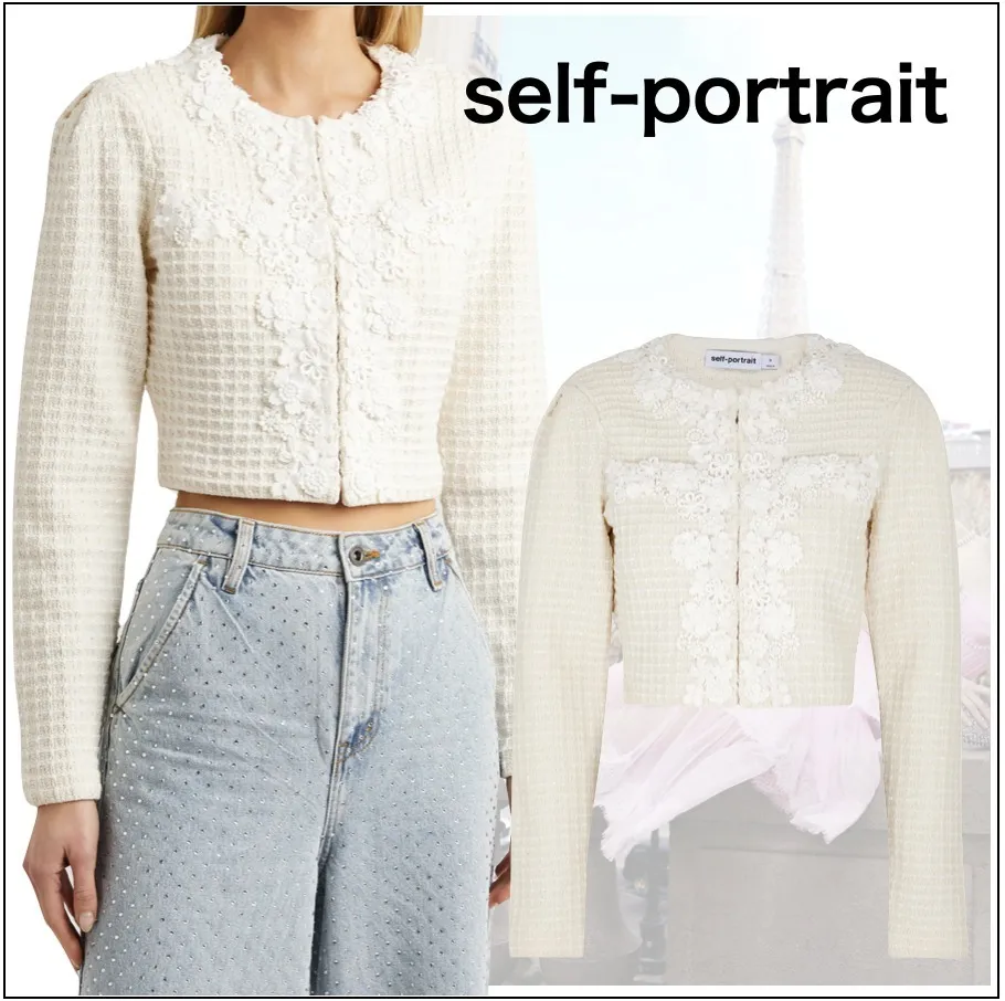 SELF PORTRAIT  |Casual Style Wool Long Sleeves Plain Cotton Party Style