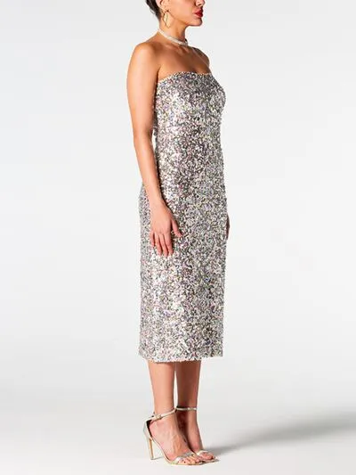 Sequin Straight Neck Midi Wrap Dress