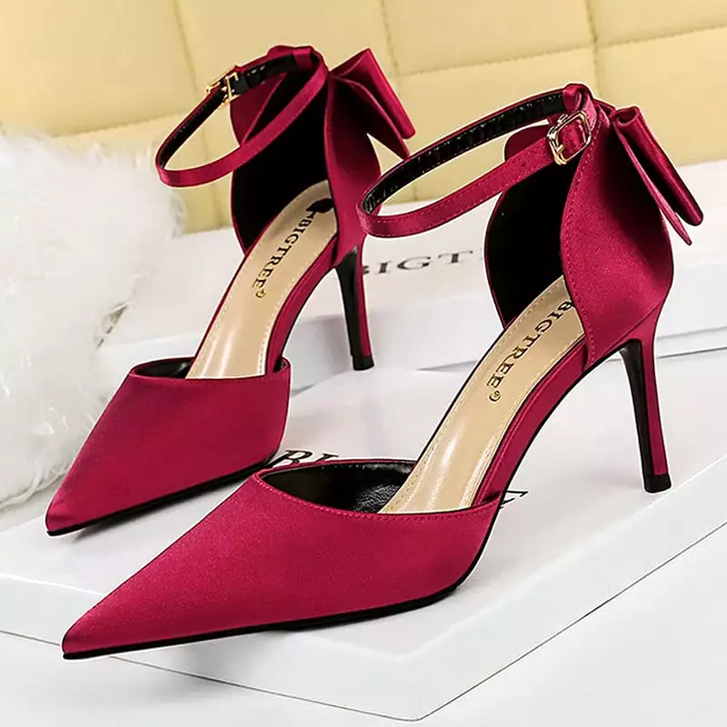 Silk High Heels Women Shoes Stiletto Red Wedding Shoes Women Heels Women Sandals