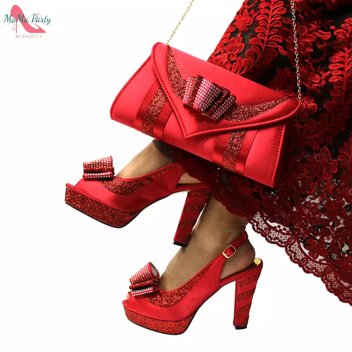 Slingbacks Sandals with Platform iAfrican Women Shoes and Bag Set