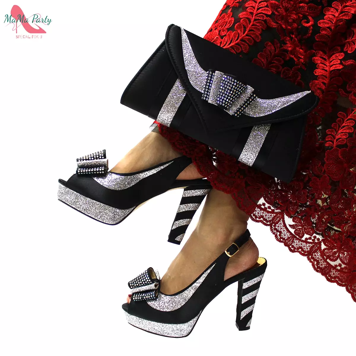 Slingbacks Sandals with Platform iAfrican Women Shoes and Bag Set