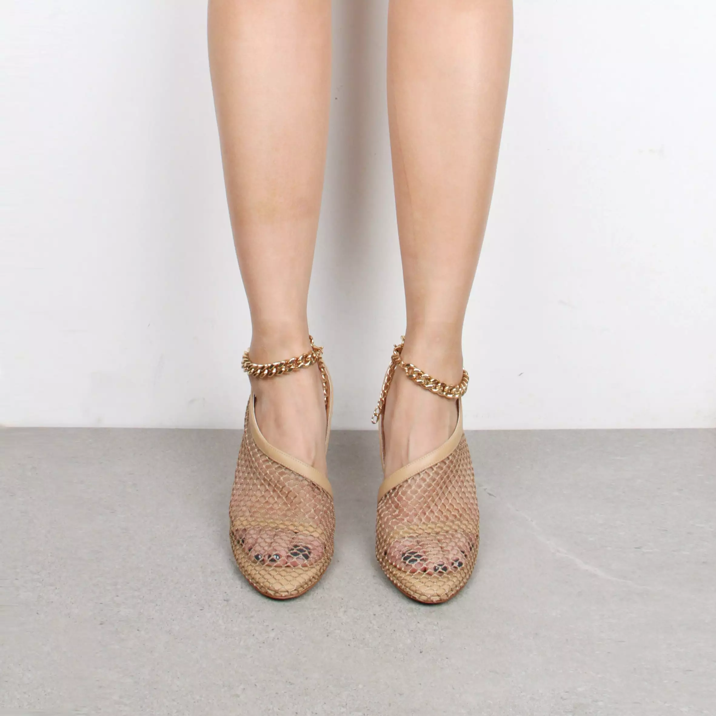 Stretch Mesh Sandals 90, Nude