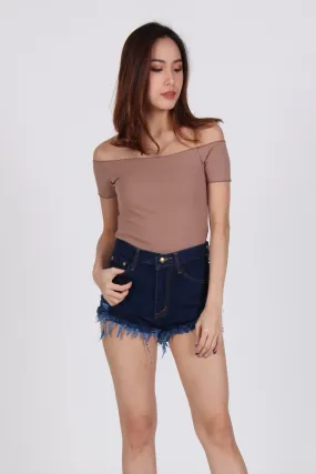 Textured Off-Shoulder Cropped Top in Brown