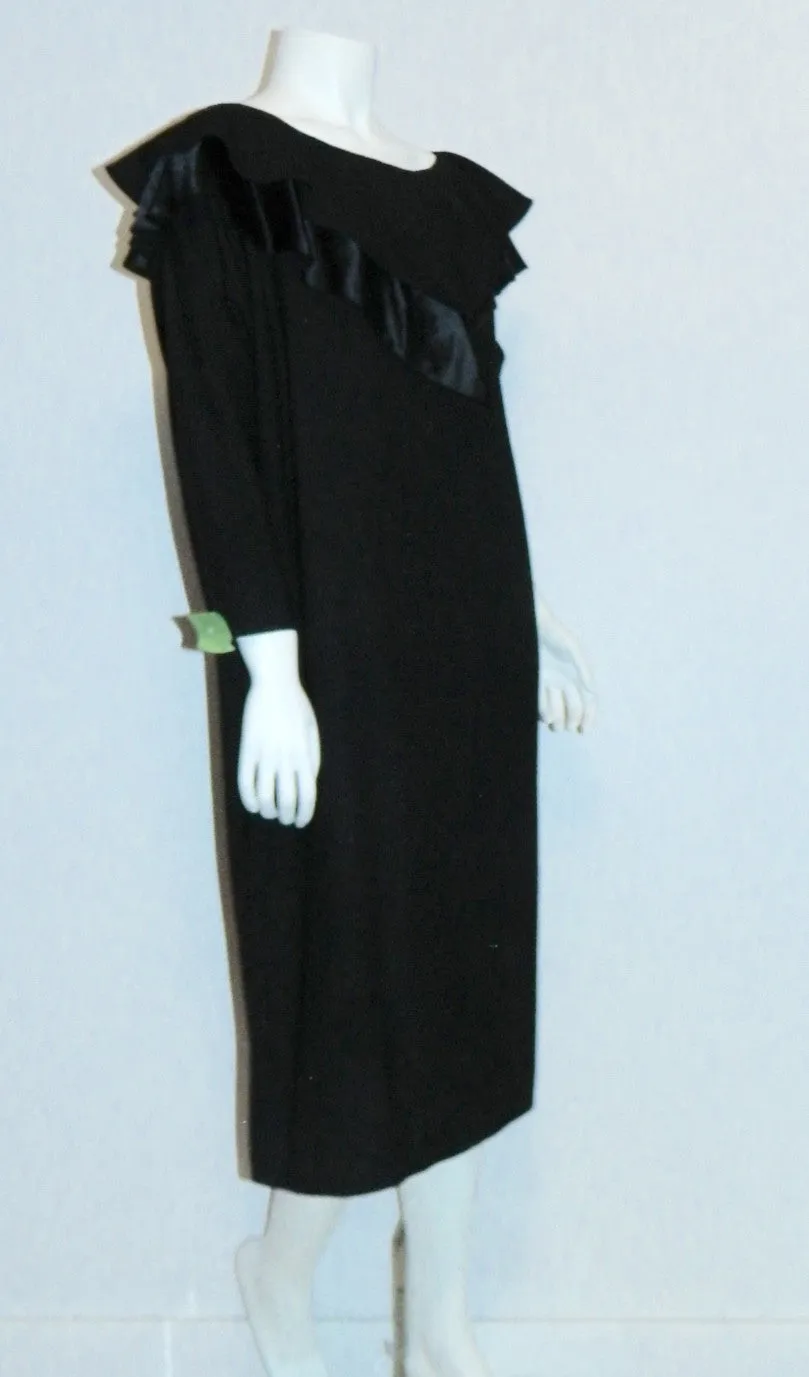 vintage 1980s dress Giorgio Sant Angelo black wool ruffle neck dress L XL