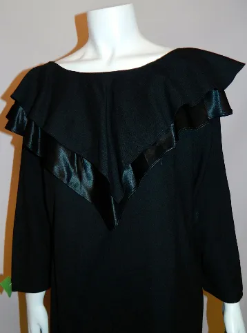 vintage 1980s dress Giorgio Sant Angelo black wool ruffle neck dress L XL