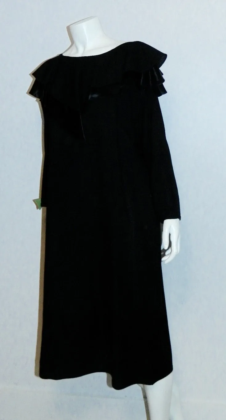 vintage 1980s dress Giorgio Sant Angelo black wool ruffle neck dress L XL