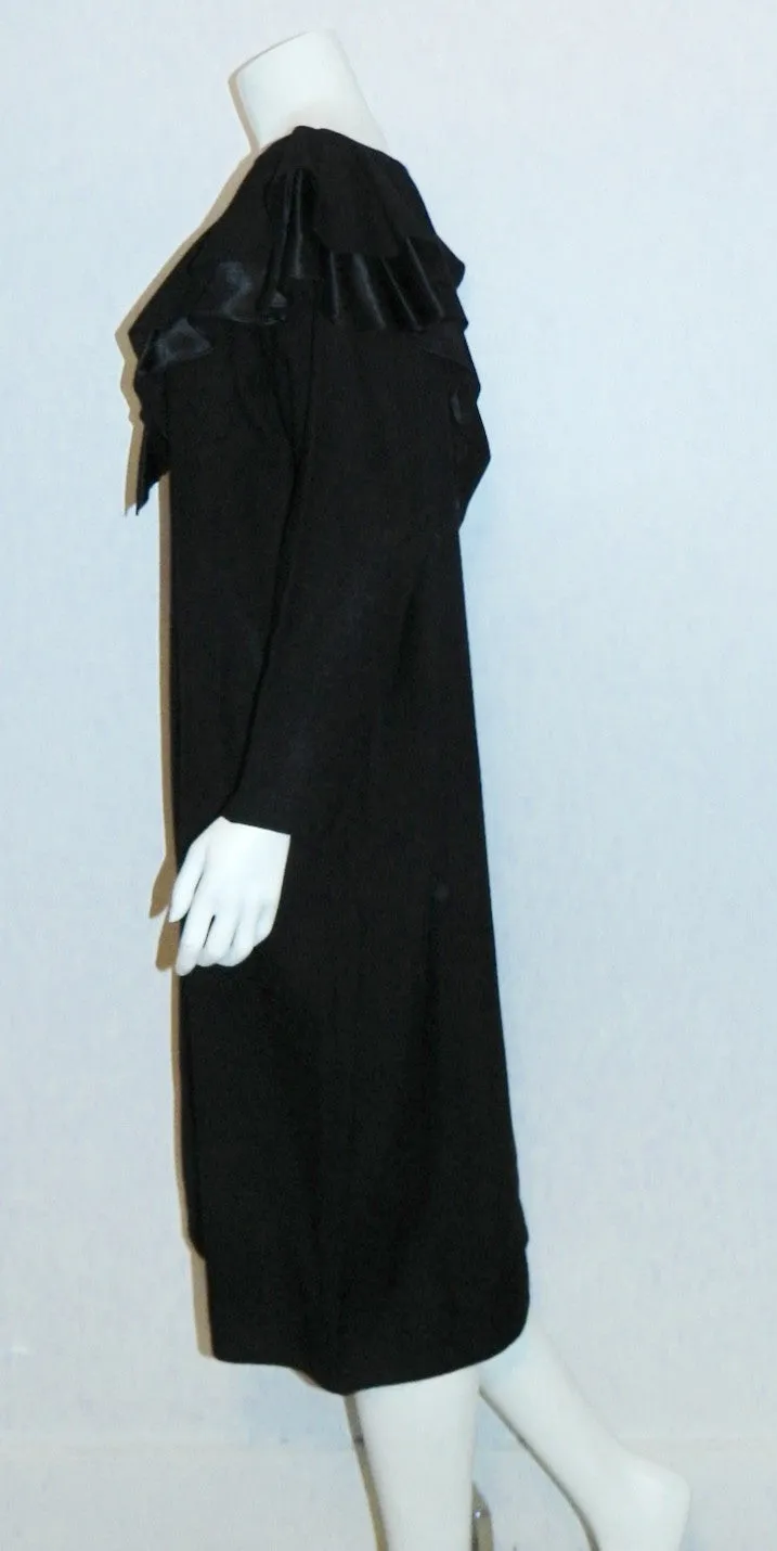 vintage 1980s dress Giorgio Sant Angelo black wool ruffle neck dress L XL