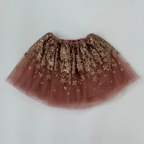 Wild & Gorgeous Dusty Pink Sequin Tulle Skirt: 6-7 Years