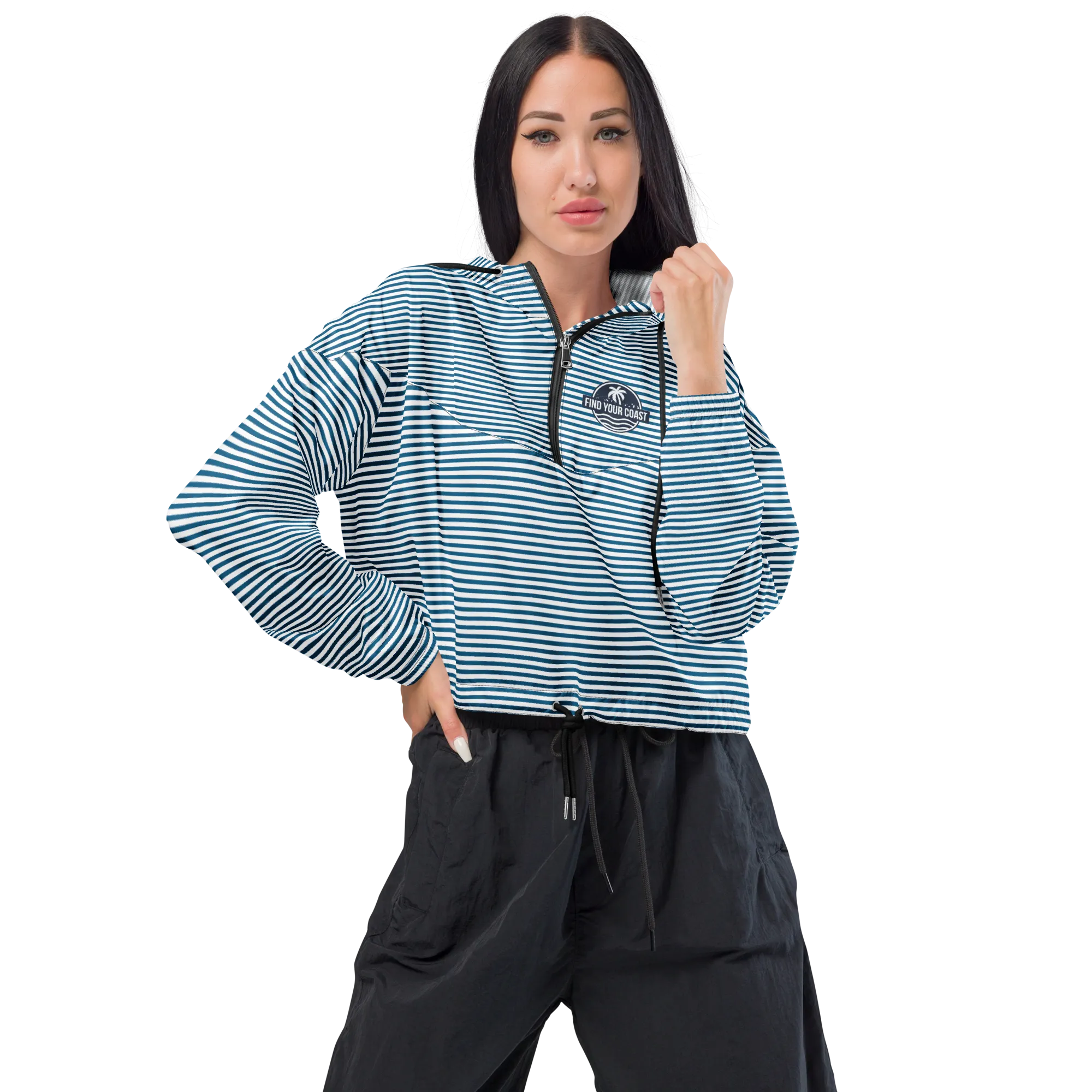 Women's Cropped Coastal Striped Windbreaker