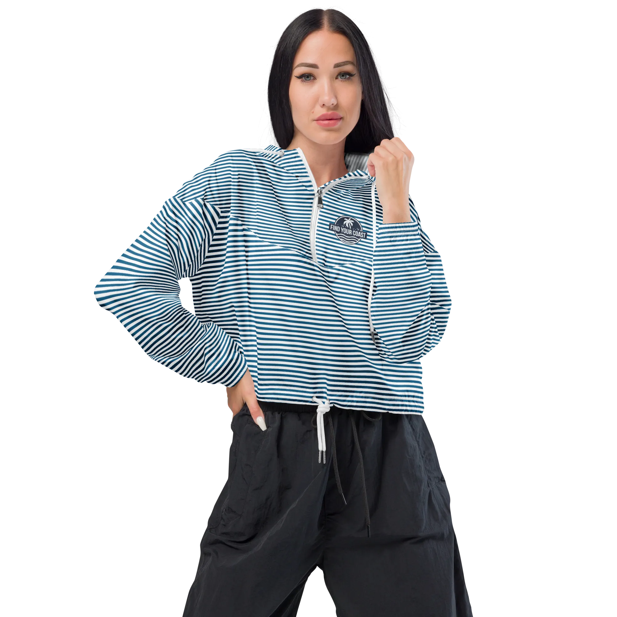 Women's Cropped Coastal Striped Windbreaker